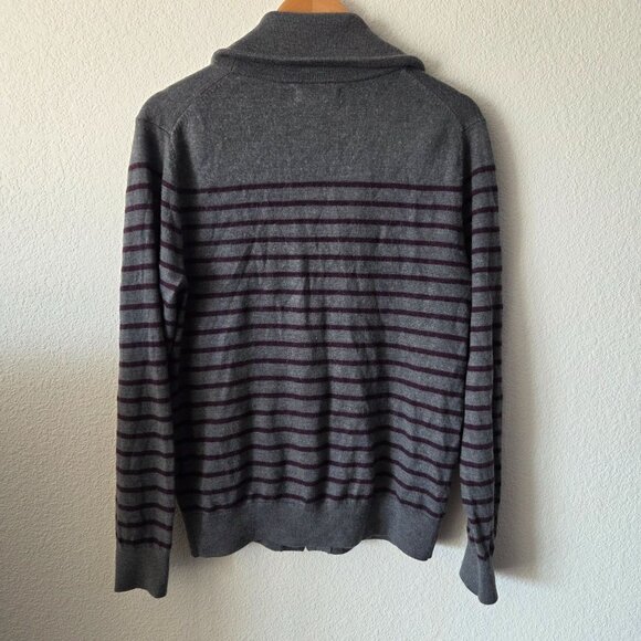 Banana Republic Mens Size M Gray Striped Shawl Collar Merino Wool Cardigan - Picture 3 of 9